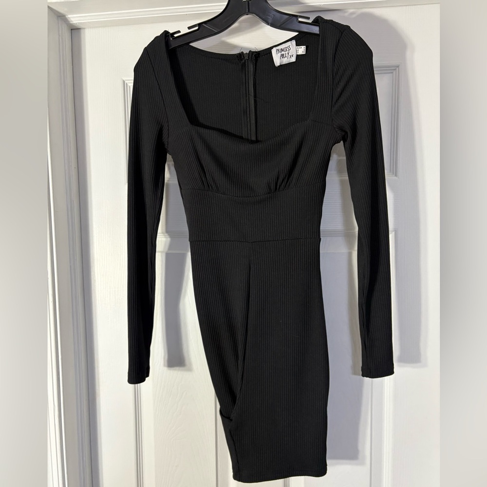 Princess Polly Black Ribbed Long Sleeve Dress